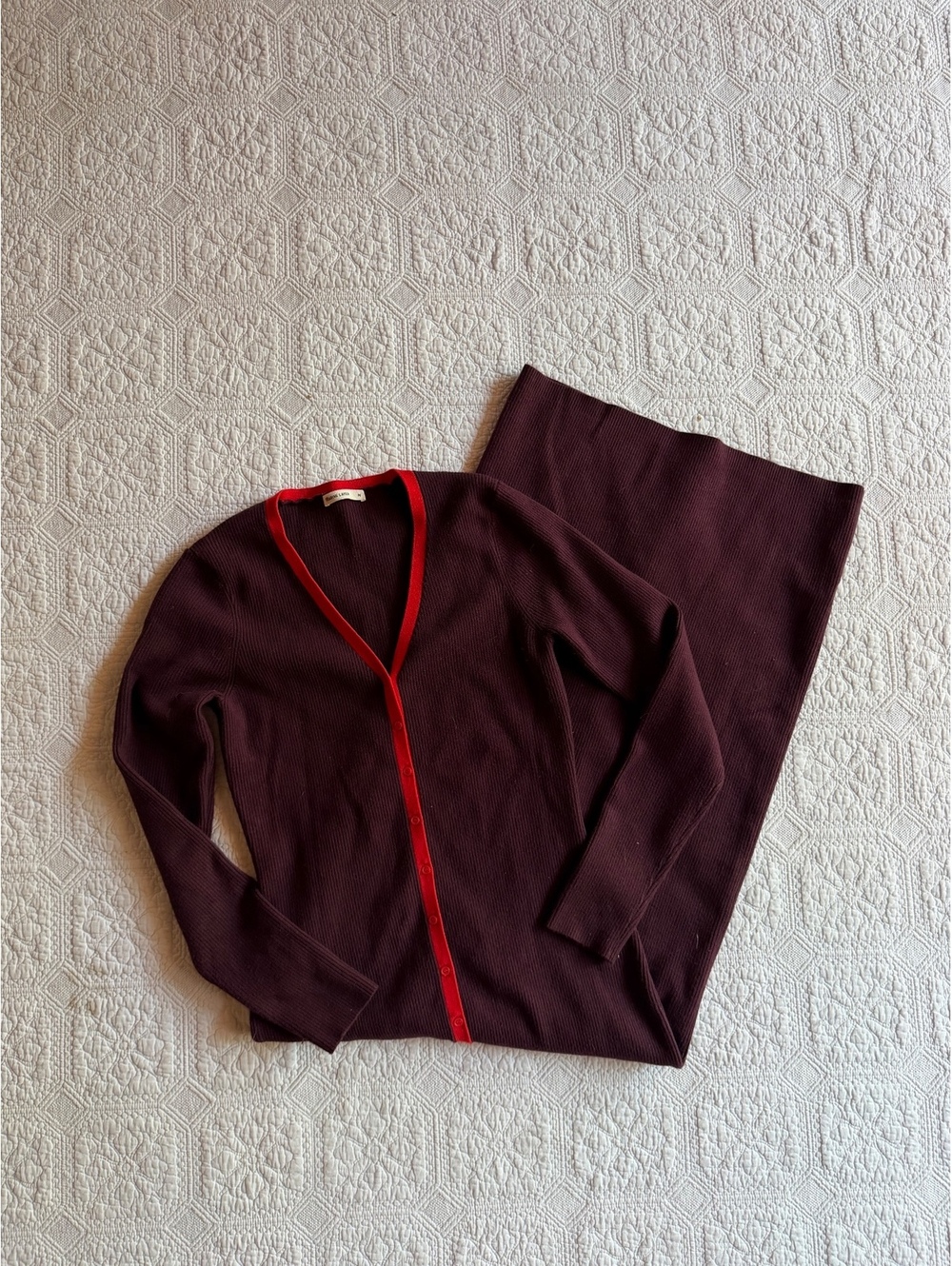 Marine layer Women's Burgundy and Red Trim Knit dress size medium